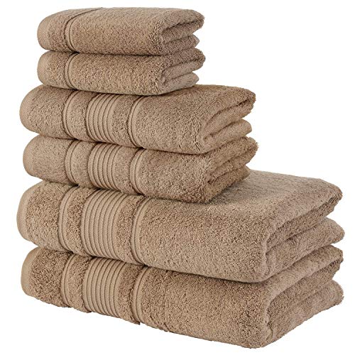 Qute Home 6-Piece Bath Towels Set, 100% Turkish Cotton Premium Quality Bathroom Towels, Soft And Absorbent Turkish Towels, Set Includes 2 Bath Towels, 2 Hand Towels And 2 Washcloths (Brown) #TOP4