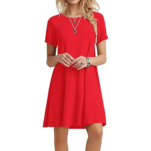 POPYOUNG Women's Summer Casual Tshirt Dresses Short Sleeve Boho Beach Dress
