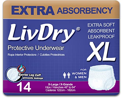 LivDry Adult XL Incontinence Underwear, Extra Comfort Absorbency, Leak Protection, X-Large, 14-Pack
