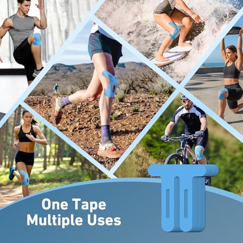 Image of PreCut Kinesiology Tape for Knees, 24PCS 4-Color Mixed Pack (Black, Beige, Blue, Pink), KTQUICK Knee Tape for Knee Pain Relief Pre Cut, Original Cotton Tape, Waterproof & Hypoallergenic Latex-Free