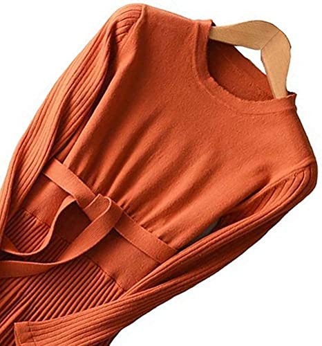 Image of Women's Long Sleeve Sweater Dress Ankle Length Fall Dress Vneck Knit Winter Dress