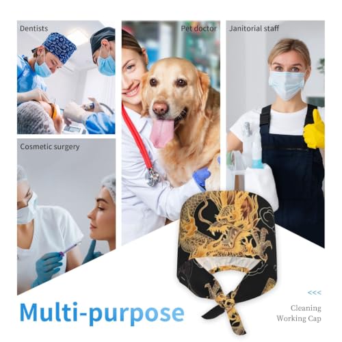 Image of Cute Pug Dog Print Working Cap Scrub Cap with Sweatband,Adjustable Fashion Bandage Tie Back Hat Headwear for Women Men