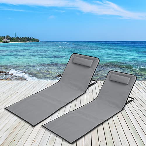 Dynamic24 Strandmatte Mit Rückenlehne - Klappbare Gartenliege Mit Staufach & Kopfkissen