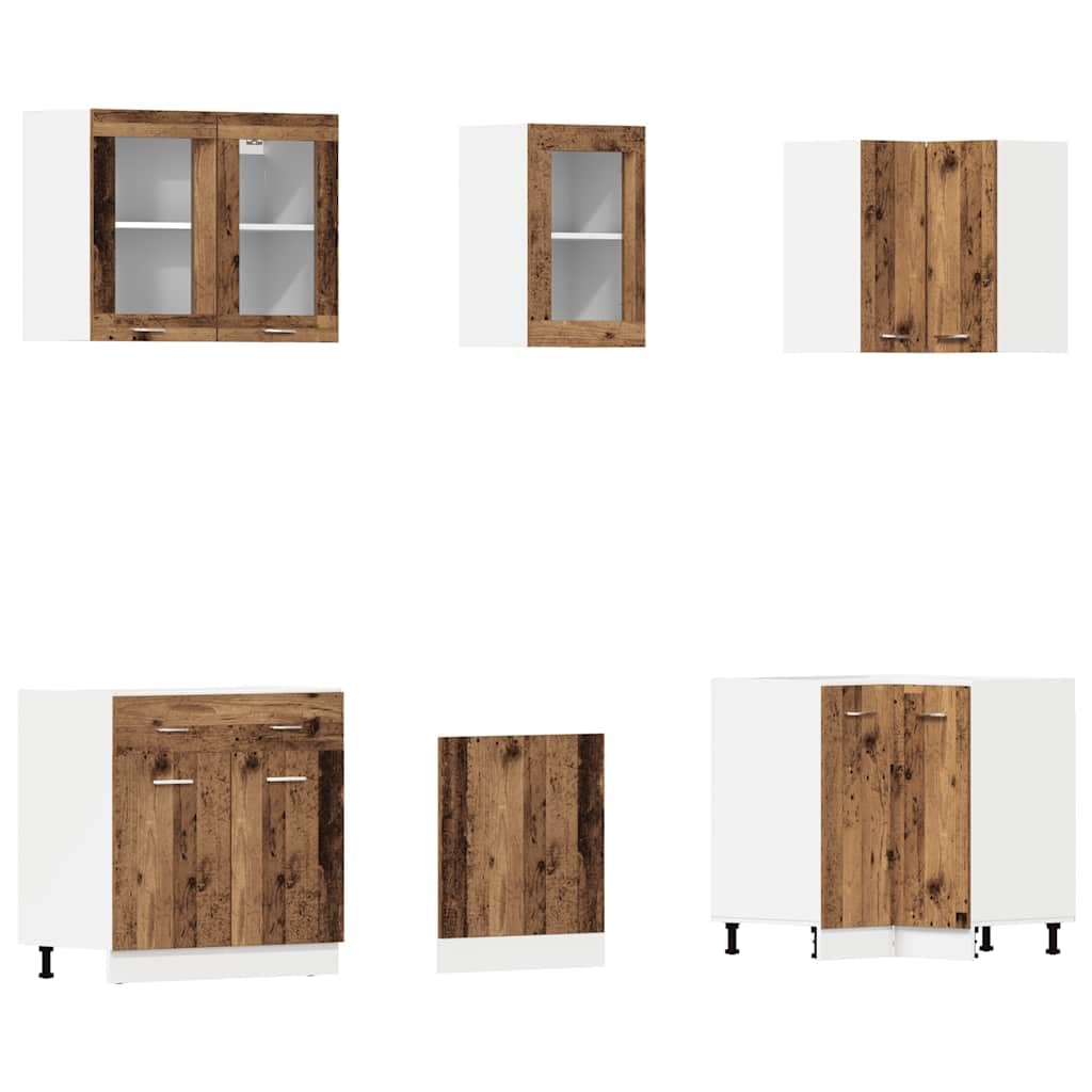 11-TLG. Küchenschrank-Set Lyon Altholz-Optik Holzwerkstoff 11-teilige Küchenzeile mit elegantem Design und reichlich Stauraum für optimale Organisation
