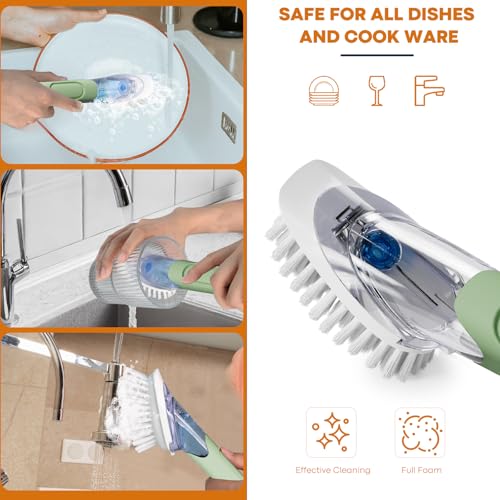 Image of RIMAY Dish Brush with Soap Dispenser Dish Washing Brush with Handle | Soap Dispensing Dish Brush, Soap Brush for Kitchen Sink, Dish Wand Kitchen Brushes for Dishes /Pans /Pots /Sink (Green)