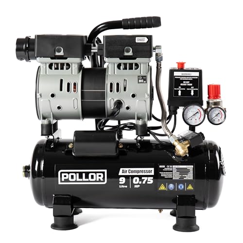 POLLOR Air Compressor Low Noise Oil Free Electric Portable 5.2CFM with Pressure Regulator (9L)