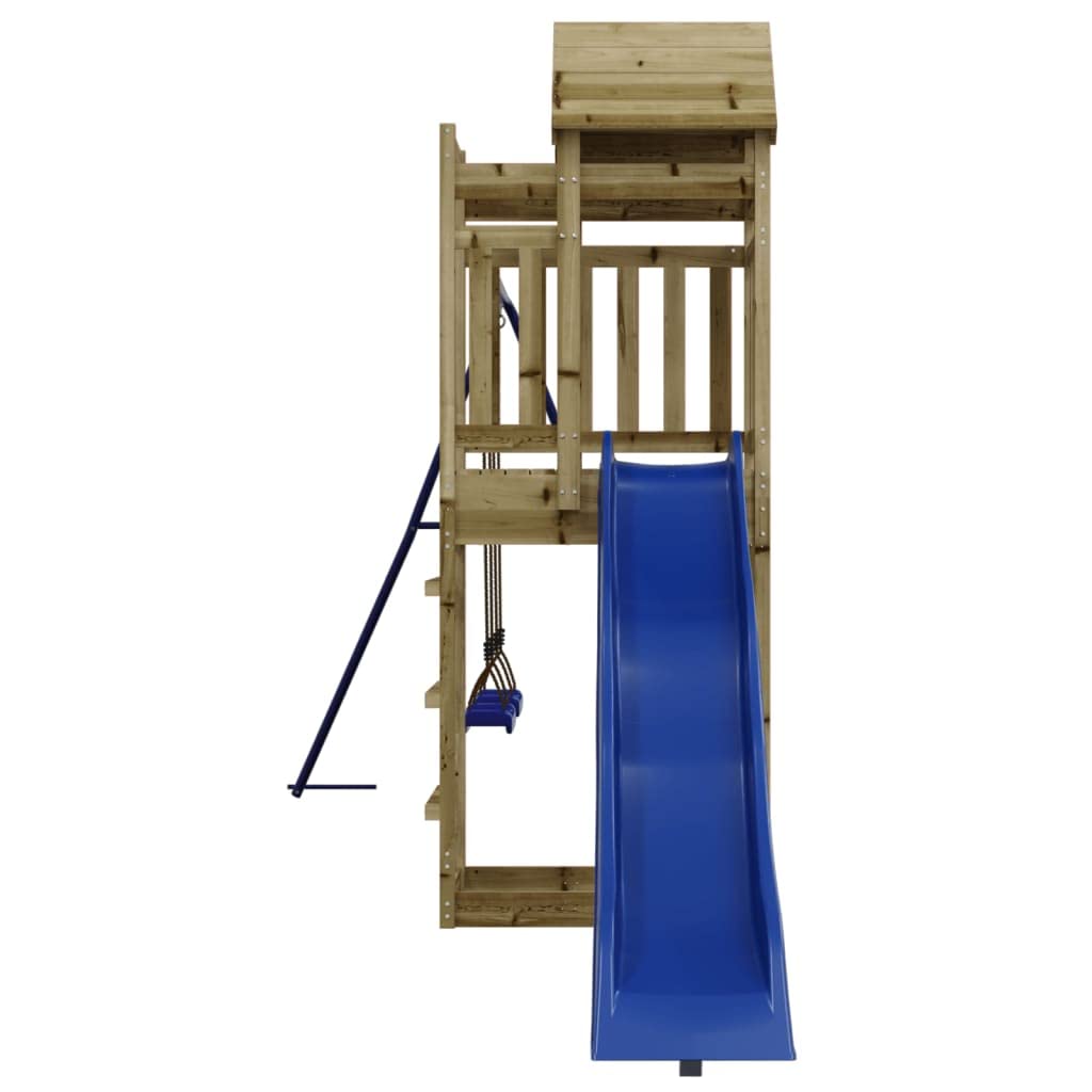 Torre giochi in legno di pino impregnato con scivolo ondulato, doppia altalena e sabbiera, piattaforma da 118 cm, parco giochi da giardino per bambini da 3 a 8 anni all'aperto