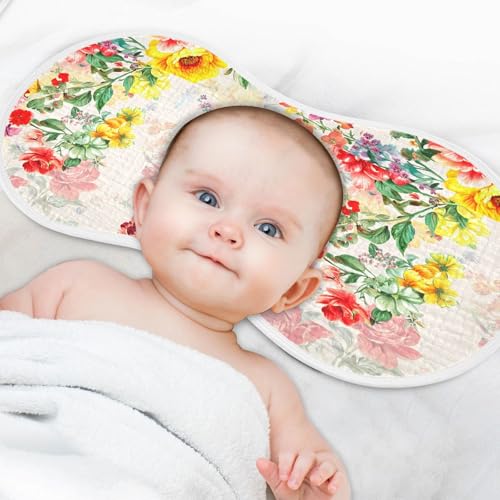 J JOYSAY Rose Peony Blossom Beige Baby Burp Cloths for Boys Girls Large 22''x11'' Cotton 4 Layer Newborn Towel for Drool one sizex44