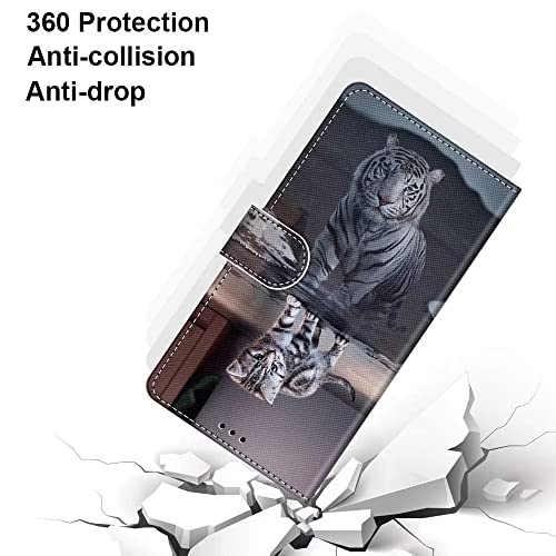 Dfjhure for Oppo A16 / A16S / A54S Case Leather Flip Wallet Phone Case Cover Silicone Shockproof Bumper Cover Stand View Cover with Card Slots Case For Oppo A16 / A16S / A54S- Cat in tiger - Image 2