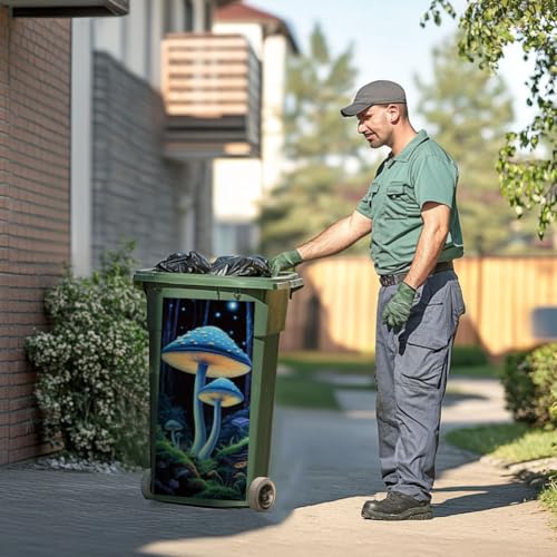 Image of Peacoblue Wheelie Bin Stickers 2 Sheets Mushrooms and Forest Sticky Dustbin Stickers Decals, 15 inch x 32 inch Waterproof Large Wraps for Trash Cans Bins Fridges Door Wall Garden Outdoor Indoor Patio Decor
