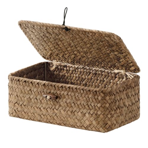 Image of StorageWorks Wicker Basket with Lid, Storage Baskets with Lids, Brown | Woven Baskets with Lids for Shelves, Wicker Storage Baskets with Lids, Lidded Baskets for Organizing, Extra Small, 1 Pack