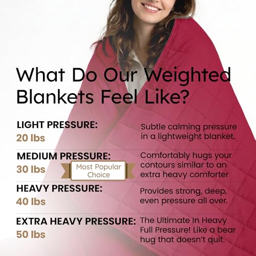 Image of Homesmart 40 lbs Weighted Blanket King Size, Heavy Weighted Blanket, Fits Standard and California King Beds, Red Burgudy