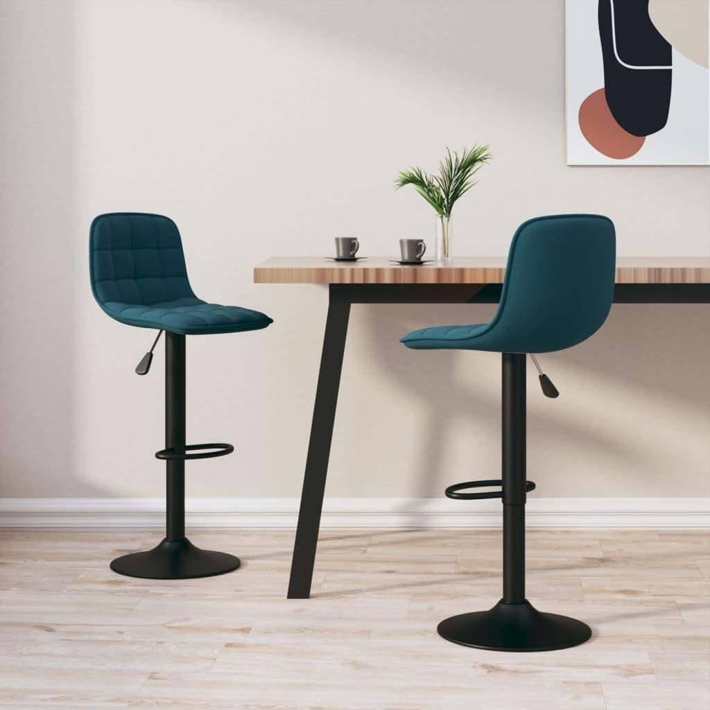 Lot de 2 tabourets de bar en velours bleu, réglables en hauteur, pivotants, avec repose-pieds, pour cuisine, salle à manger, salon et restauration, rembourré, structure stable, peu encombrant