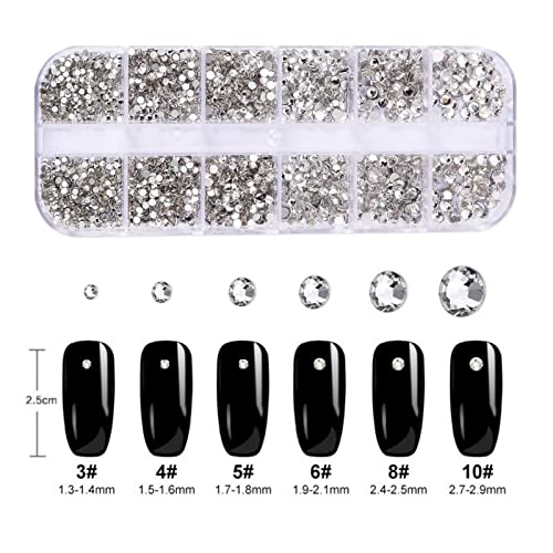 1728Pcs Nail Art Rhinestones Kit - Amdieu Flat Back Rhinestones, Transparent White Nail Gems With Storage Organizer Box/Wax Pencil/Tweezers For Nail Art And Decoration (1.5-4 Mm, 6 Sizes) #TOP1