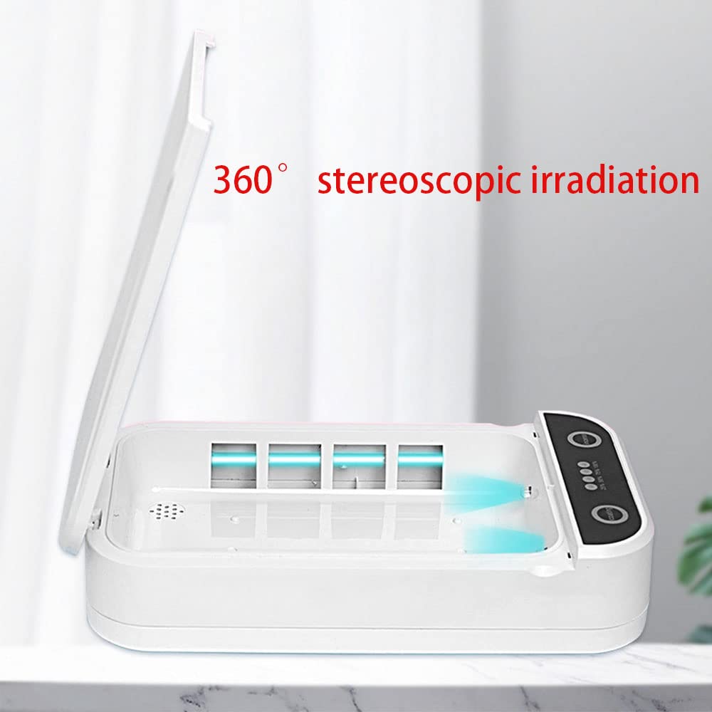 TopHomer Boîte désinfectante à lumière UV, multifonction pour téléphone portable, clés, masque, fonction d'aromathérapie, chargement USB, blanc