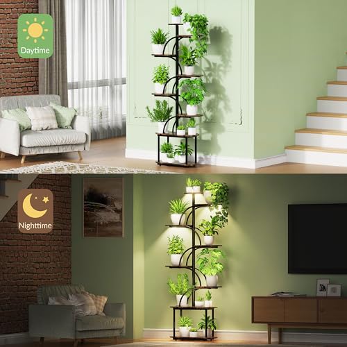 Image of Plant Stand with Grow Light, Sturdy 61 inch Tall Plant Shelf Indoor, 8 Tiered Plant Shelves with Grow Lights, Large Indoor Plant Stands for Multiple Plants, Black Oval Display Rack for Home Decor