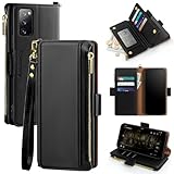 Antsturdy Cellular Phone Case for Samsung Galaxy S20 FE 5G, PU Leather Flip Wallet with Card Holder, RFID Blocking, Shockproof TPU, Zipper Pocket, Magnetic Closure, Kickstand, Black