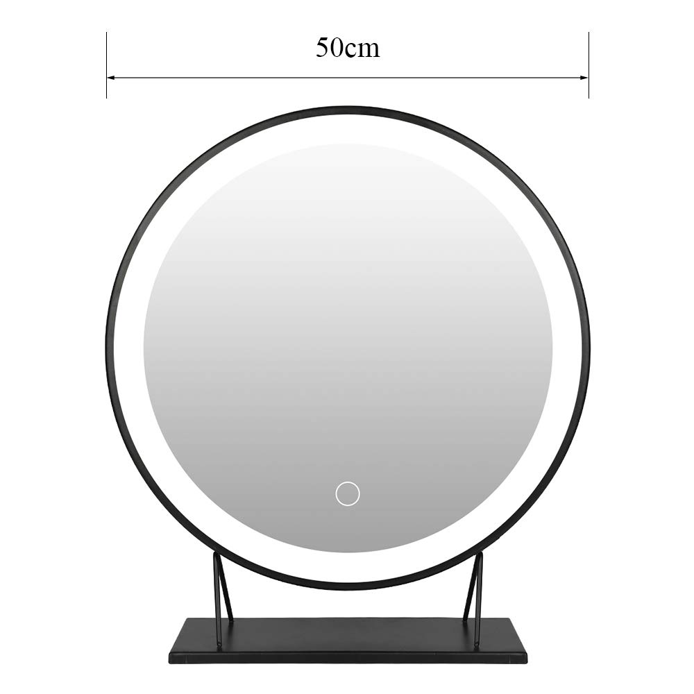 HUOLE Specchio per Trucco Illuminato, Specchio per Trucco con Luci a LED Interne, Regolabile, Rotondo, Colore Cromo, per Bagno e Camera da Letto, 50 x 50 cm