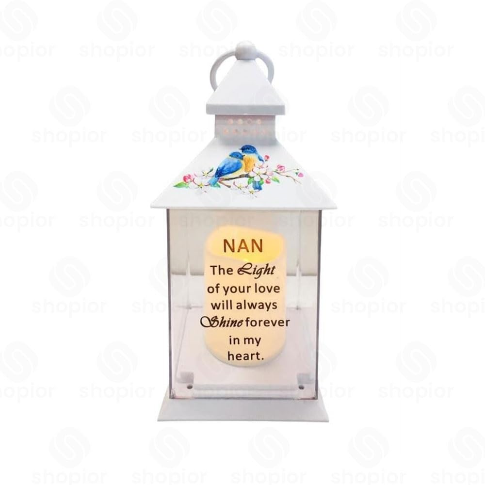 Waterproof Memorial Light Up Lantern for Graveside – Birds Flickering LED Candle with Timer, Weatherproof Remembrance Sympathy Gift or Loved Ones (Birds Lantern - Nan)