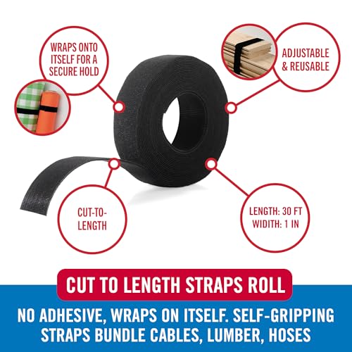 Image of VELCRO Brand Wide Straps 1 Inch Black | Heavy Duty | Indoor Outdoor Use | For Cord Organization | 30ft Roll, Pack of 12