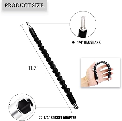 Miniatura 6 de Extensión de broca flexible + accesorio de taladro en ángulo recto, adaptador de broca de ángulo recto de 105 grados, destornillador en ángulo para