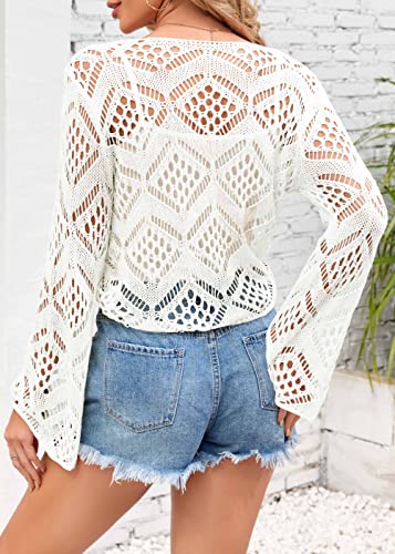 Womens Summer Boho Tops Sheer Crochet Coverup Beach Bathing Swimsuit Cover Ups Shrugs Crop Swimwear Outfits3