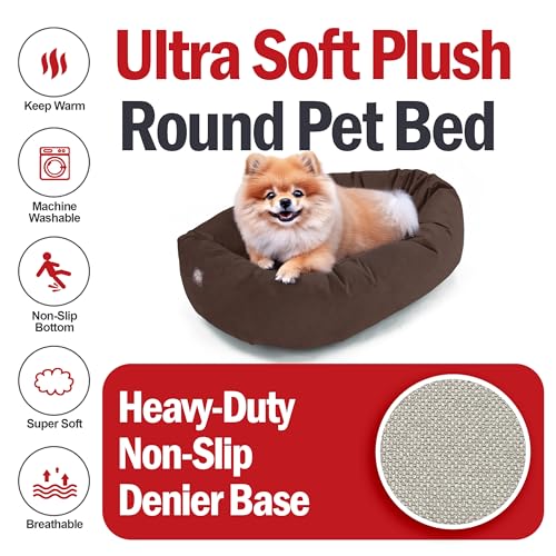 Image of Majestic Pet Suede Shredded Memory Foam Mix Calming Dog Bed Washable - Cozy Soft Round Dog Bed with Spine for Head Support - Fluffy Donut Dog Bed, 24 Inch, Chocolate
