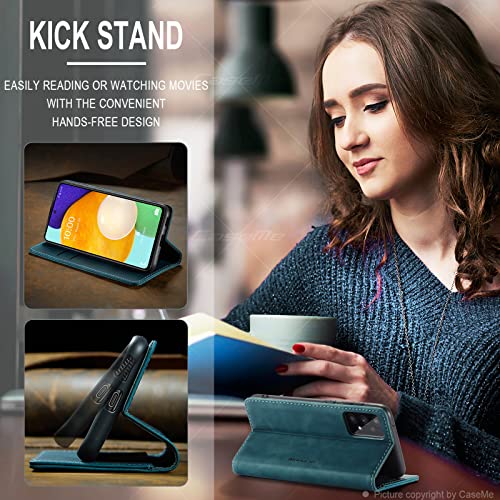 Image of QLTYPRI Case for Samsung Galaxy A32 5G, Vintage PU Leather Wallet Case Card Slot Kickstand Magnetic Closure Shockproof Flip Folio Case Cover for Galaxy A32 5G - Blue