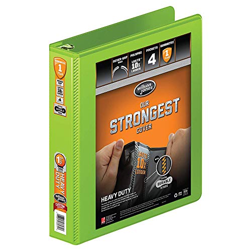 Wilson Jones Heavy Duty Round Ring View Binder with Extra Durable Hinge, 1.5 Inch, Customizable, Chartreuse (W363-34-376)