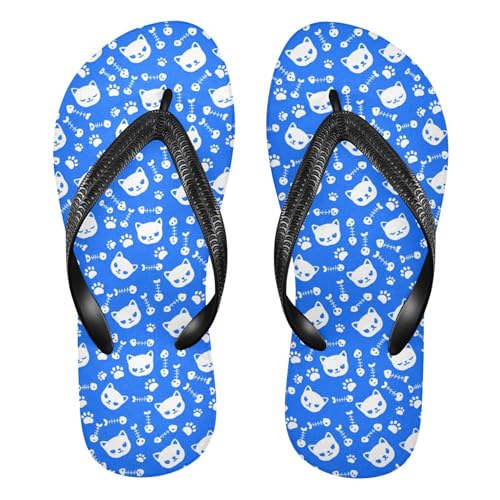Burbuja Cat on Blue Flip Flops for Women Men, Soft Thong Sandals Rubber Slippers for Pool Beach Essentials