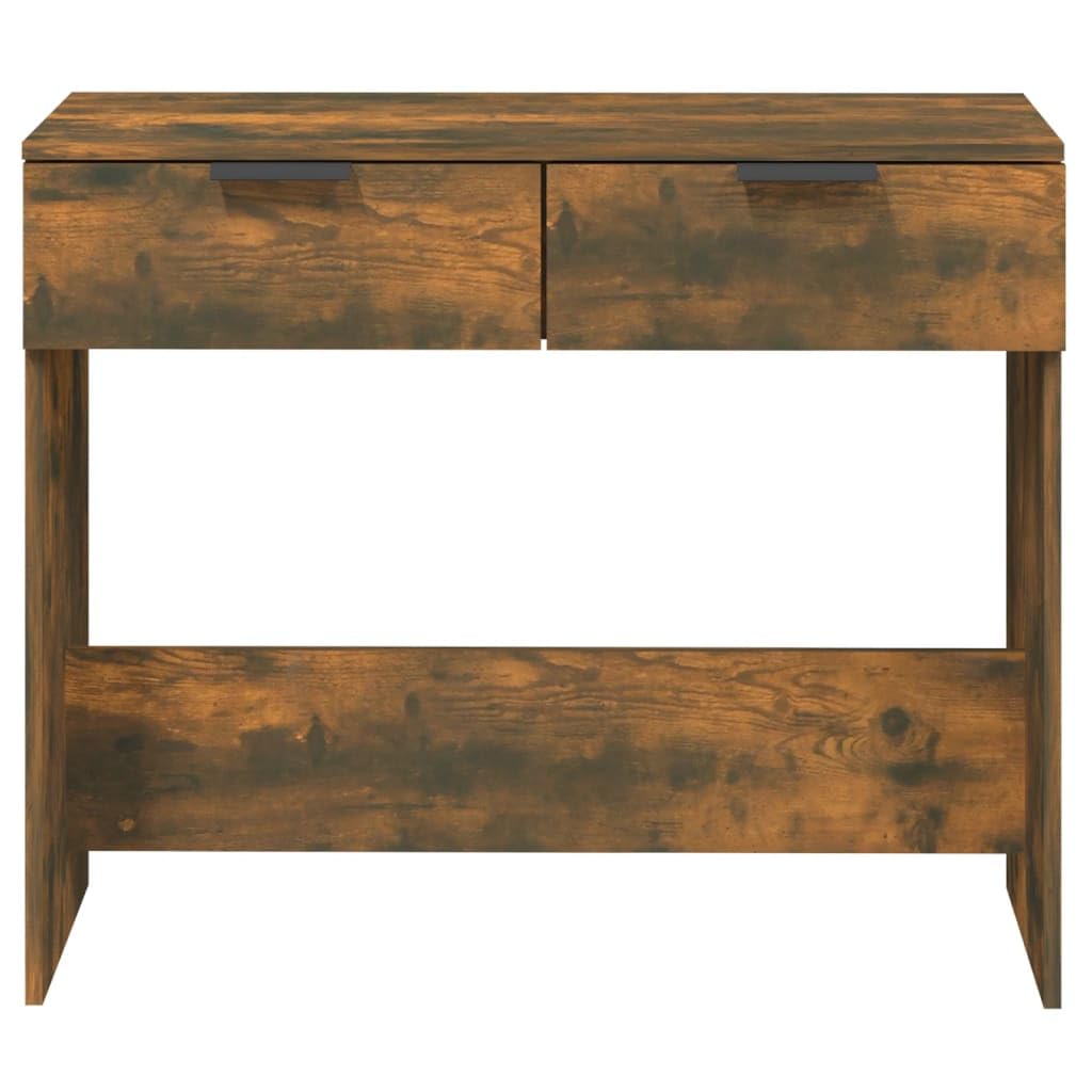 Mesa consola de roble ahumado 90 x 36 x 75 cm, material de madera con 2 cajones, espaciosa placa superior y soporte de pared para salón, entrada o pasillo, más estable