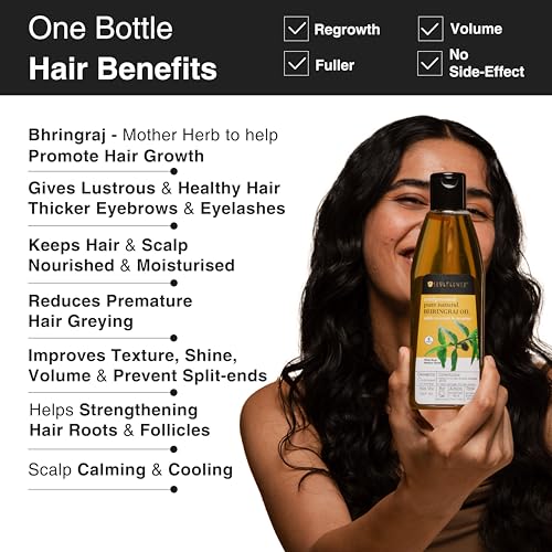 Image of Soulflower Cold-Pressed Bhringraj Oil | Natural Hair Growth, Strengthening & Nourishing Roots | Anti-Dandruff, Cooling Scalp Relief | Coconut & Sesame Oil Blend | Pure & Organic 225ml x 2