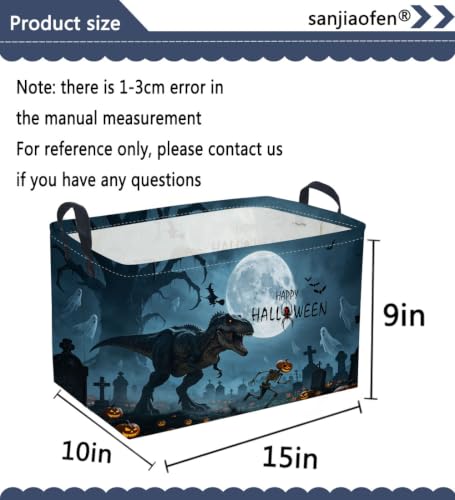 Image of Sanjiaofeng Rectangular Dinosaur Halloween Baskets,Waterproof Foldable Dinosaurs Basket with Handles,Nursery Hamper,Home Organizer,Books Box,Gift Baskets(Misty Dinosaur)