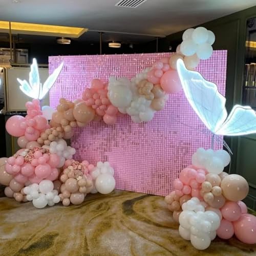 Image of COKAOBE Baby Pink Shimmer Wall Backdrop, 24PCS Square Sequin Shimmer Backdrop Panel, Photo Backdrops for Birthday, Anniversary, Wedding, Graduation & Bachelorette Party Decoration