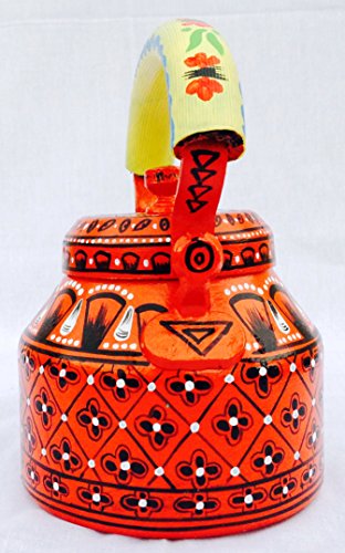 Image of iHandikart Hand Painted Designer Aluminium Kettle for Tea /Coffee, Home Decor& Gift Purpose. Capacity 1 L, Size 8.5 inchx5.5 inchx8.5 inch(IHK5039)