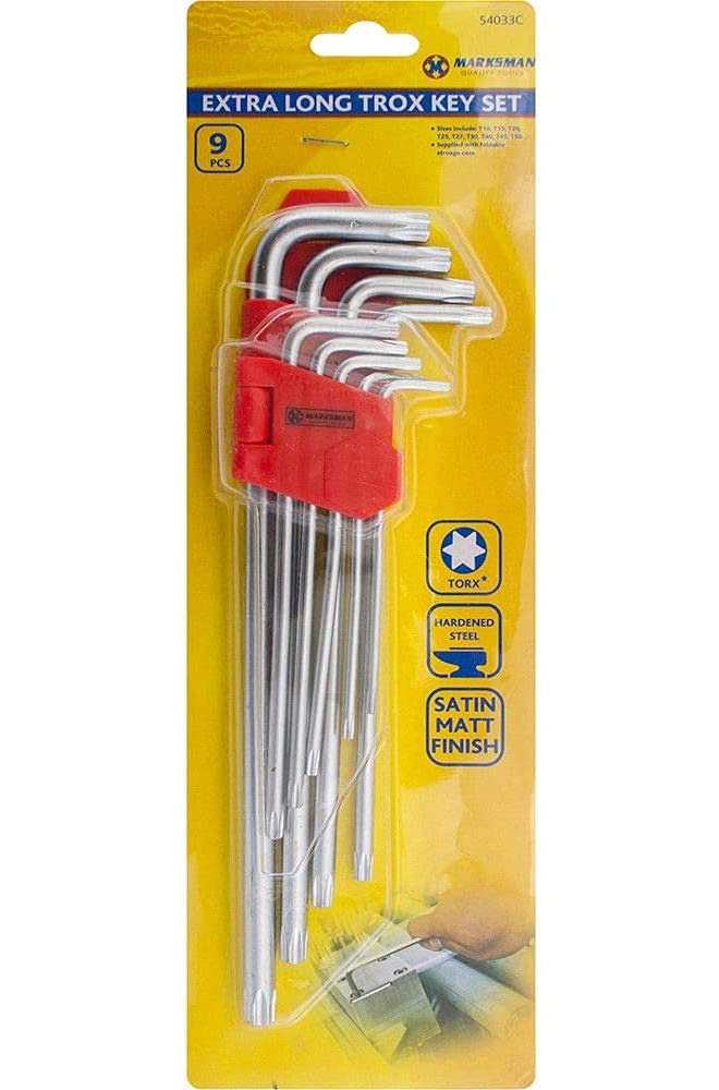 Bargains-Galore Chrome 9Pc Extra Long Torx Key Set Heavy Duty L Shape Hard Steel Security Spanners Tool