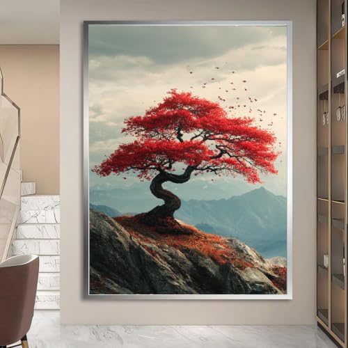 Érable rouge sur toile imperméable pour mur extérieur tableau de montagne anti-humidité 21x30