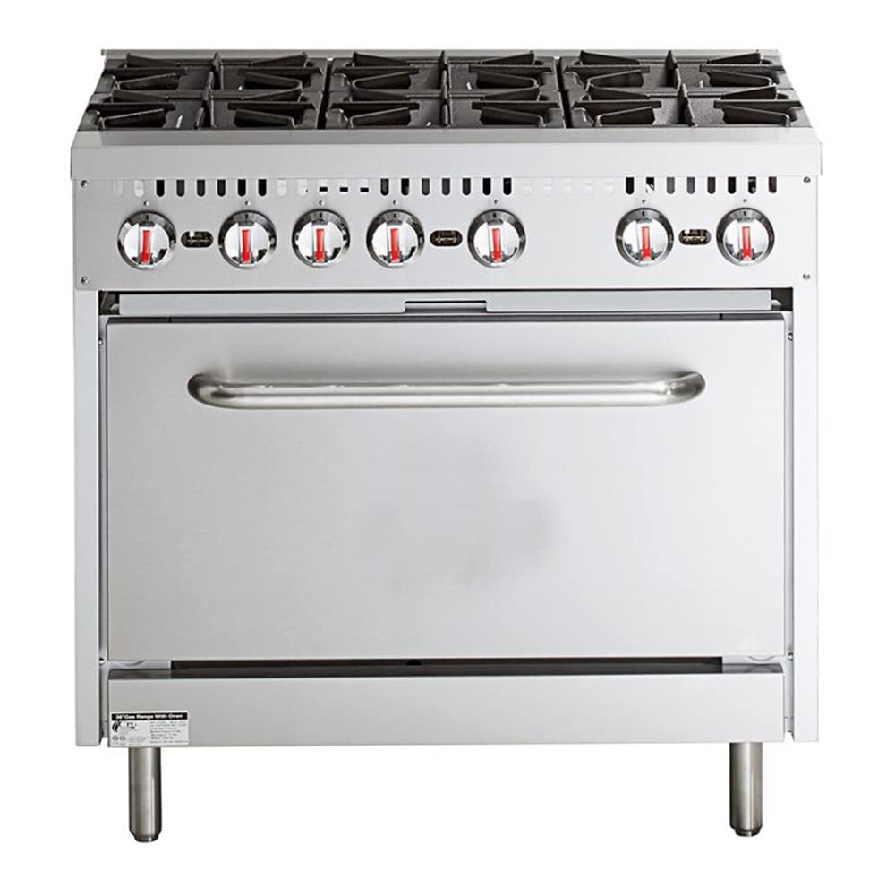 Stalwart DA-RGR36X Professional Stainless Steel Gas Range Oven (8kW/hr) with 6 Burners (36kW/hr) and Removable Overshelf