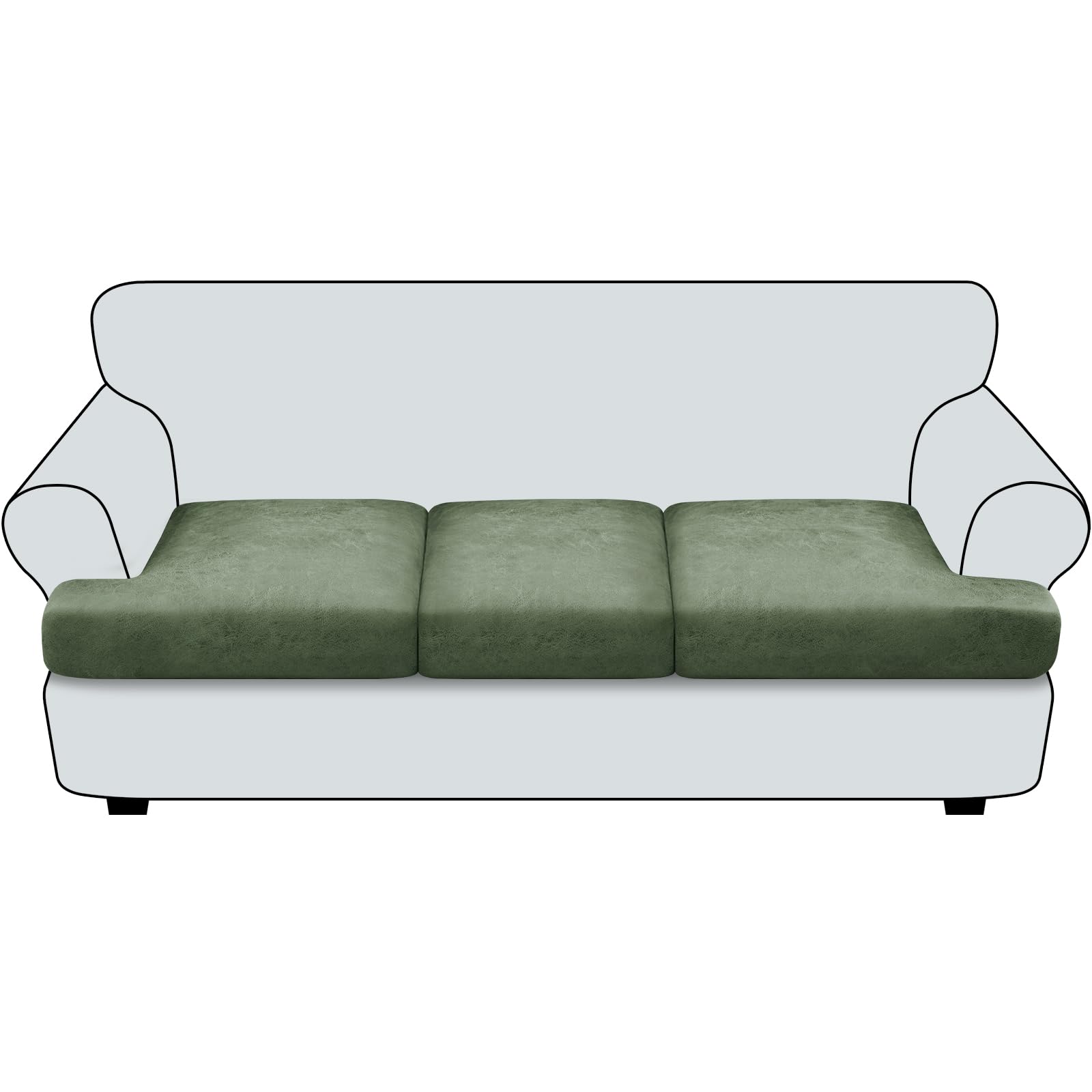 Imnopqr Leather Look Couch Cushion Covers - Slipcovers Sets for 3 Cushion Sofa (Army Green, 3PCS)