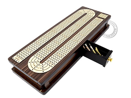 House Of Cribbage 21-14-SL-RW-4T-120 Continuous Cribbage Board Inlaid 4 Tracks Rosewood/Maple thumb #2
