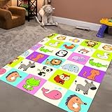 UCRAVO Extra Large Foldable Baby Play Mat – Reversible, BPA-Free Foam Crawling & Learning Mat, Waterproof & Anti-Slip, Thick Space-Saving Playmat for Babies, Safe Floor for Kids-Chex Animal Theme