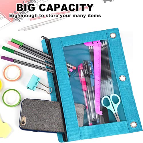 Image of Pencil Pouch 3 Ring, Zipper Pencil Pouches Case Binder Cosmetic Bag Black 2 Pack