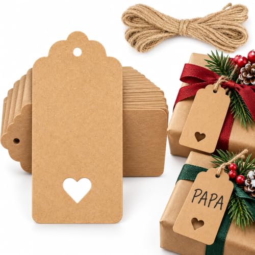 100 Etiquetas para regalos con Cuerda de Yute, Etiquetas para manualidades