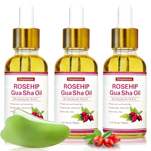 Umpeimvon 3 Pack Gua Sha Face Oil for Women, Rosehip Oil Organic Facial Oil Moisturizer Infused...