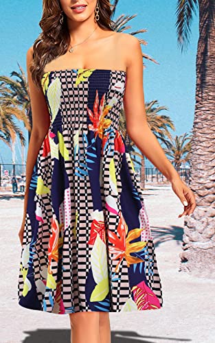 Image of Zyyfly Tube Top Dress Women Summer Beach Coverup Stretch Smocked Strapless Dress