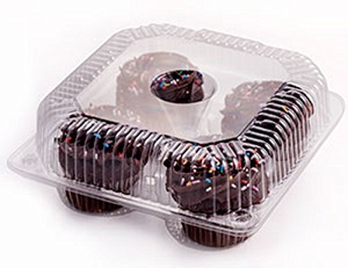Oasis Supply 4-Compartment Cupcake Container with Hinged Lid, Clear
