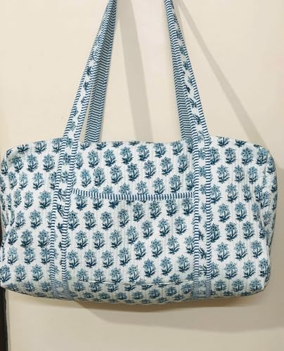 Large Cotton Weekender Travel Bag, Handmade Quilted Fabric Duffle Bag, Block Printed Overnight Bags, Hand Luggage Bag,Pink Patchwork Bags for Women gifts for her (24x12x12")2