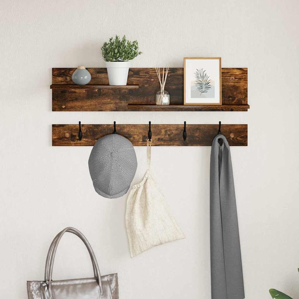 Porte-manteau mural 90 cm en chêne fumé : organisez votre couloir avec style