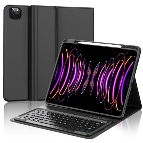 IVEOPPE Tastatur Hülle für iPad Pro 12 9 Zoll 6/5/4/3 Generation Magnetisch abnehmbar mit Deutsches QWERTZ Layout Keyboard für iPad Pro 12.9 Soft TPU und Leder Schwarz