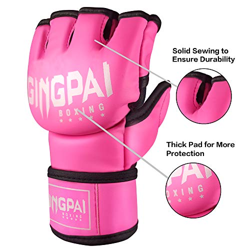 Gingpai Boxing Mma Ufc Gloves For Men Women, Fingerless Punching Heavy Bag With More Paddding Gloves For Kickboxing, Sparring, Muay Thai (Pink-White, M) #TOP1